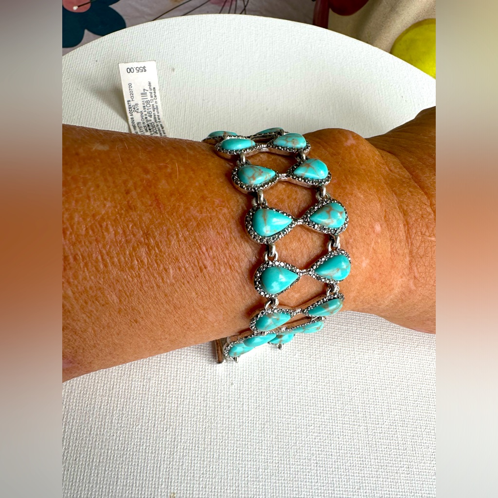 Nwt Lucky Brand Bracelet Encrusted With Faux Turquoise And Marcasites 7 30$